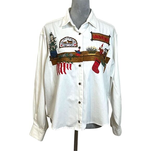 Vintage Red Ridge Mountain Outfitters Christmas Embroidered Shirt L Fall Festive - Picture 1 of 9